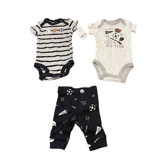 NWT Carters Baby Boys 3-Piece Sports-Themed Bodysuit & Pants Set Newborn #R-5-10 - Picture 1 of 6